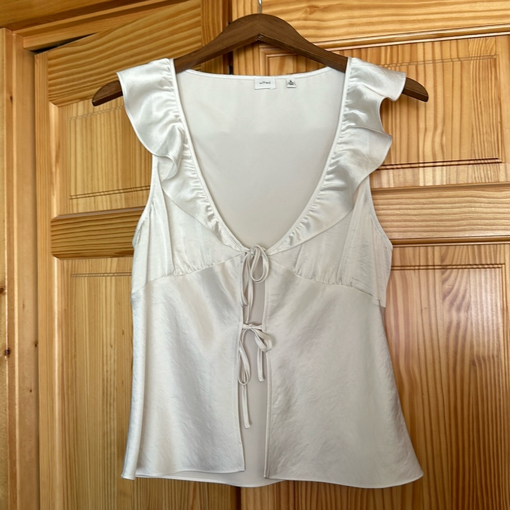 Wilfred Tonka Satin Blouse - sleeveless v-neck ruffle blouse